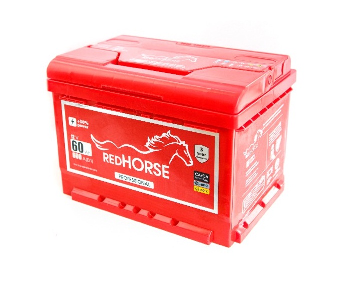Акумулятор легковий Red Horse professional 6СТ-60(1), 12B, 60Ah, 600A, плюс ліворуч (L+) кальцієвий (Ca/Ca), 242x175x175мм (Україна) (RHPROF060E1)